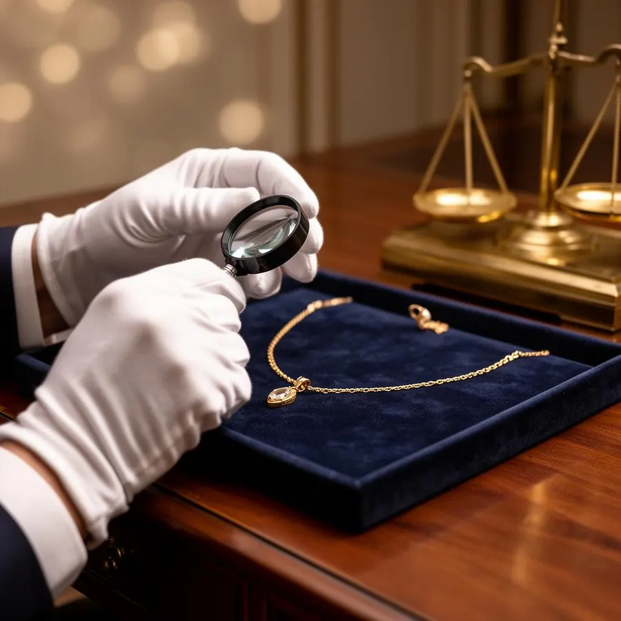Expert taxeert gouden ketting met loep en weegschaal in Venray